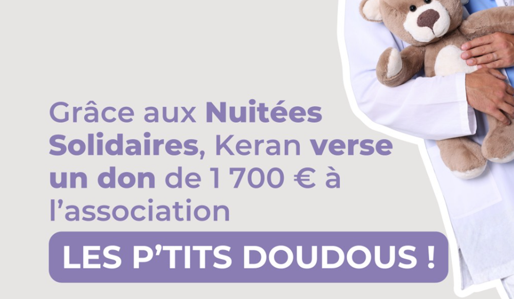 Nuitées solidaires : un don versé à l'association Les P'tits Doudous !